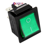 Выключатель с подсветкой зеленый 2х полюс.30х22мм 250В 16А (0-1)